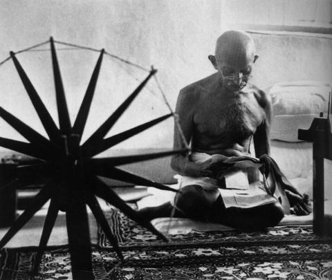 Gandhi with Charka